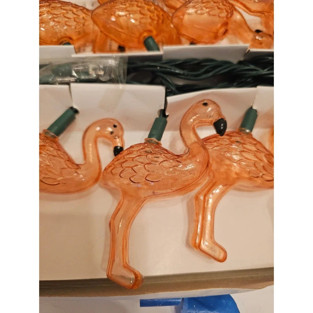 Vintage Blow Mold Pink Flamingo Novelty Party Lights 10 Count In/Outdoor String